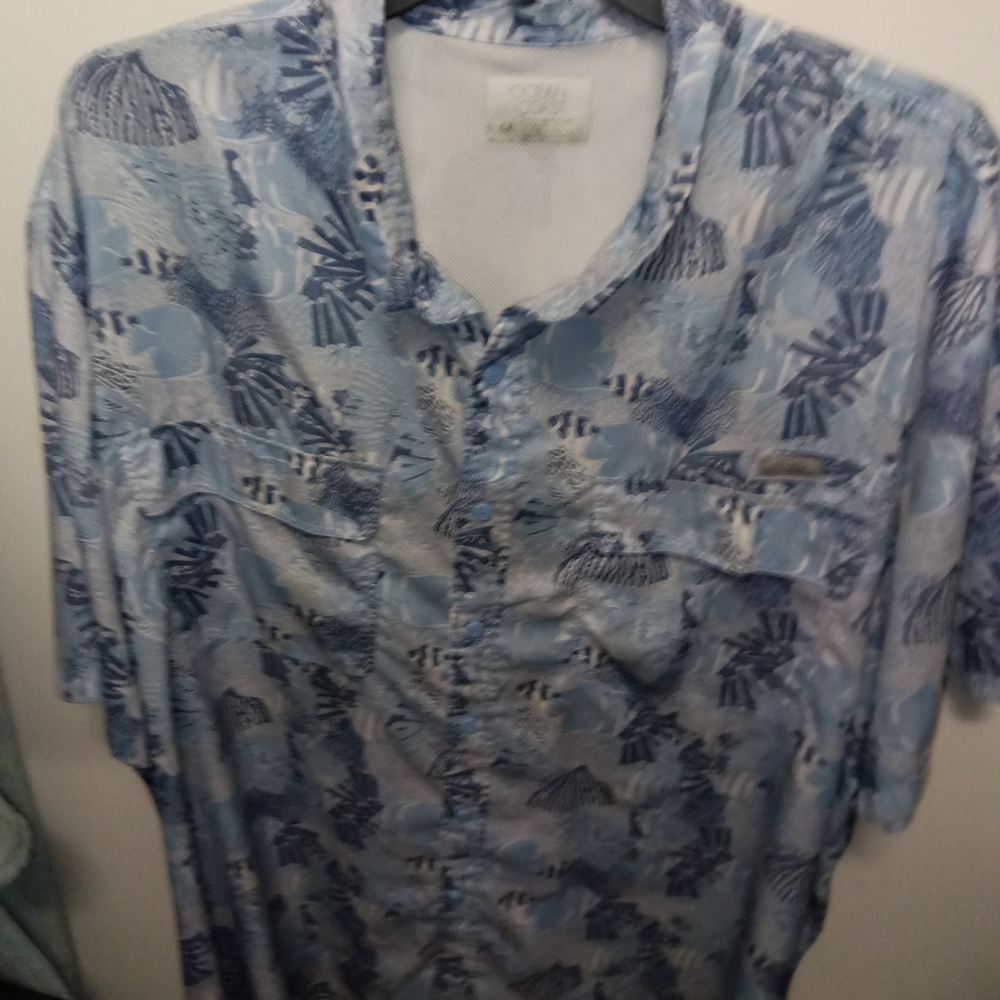 Light Blue Tropical Casual Button Down Shirt